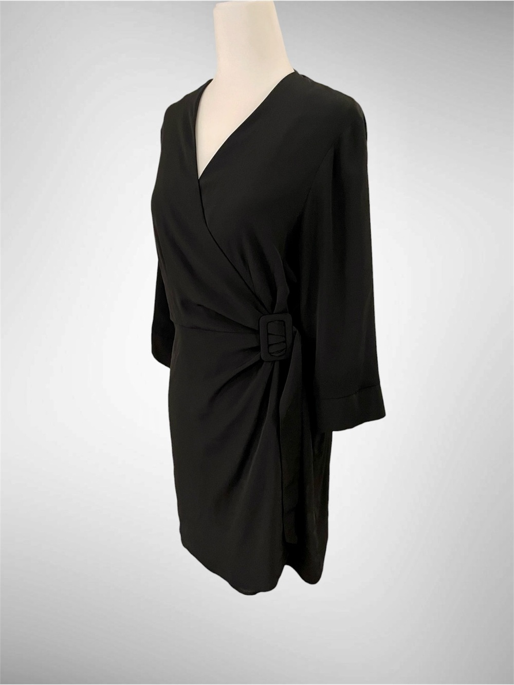 TOPSHOP Black Wrap Mini Dress with Buckle Waist | Size 8